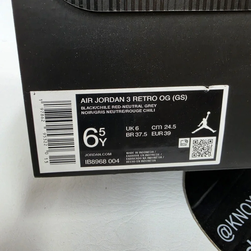 Nike Air Jordan 3 Retro OG Rare Air Black IB8968-004 Grade School Size 6.5y
